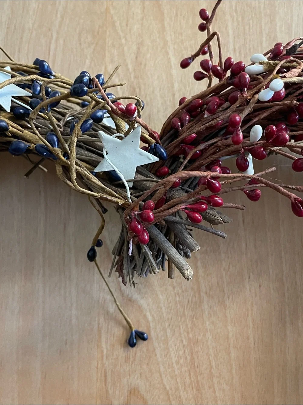 Patriotic Americana 4th of July/Memorial Day Berry and Grapevine Heart Wreath